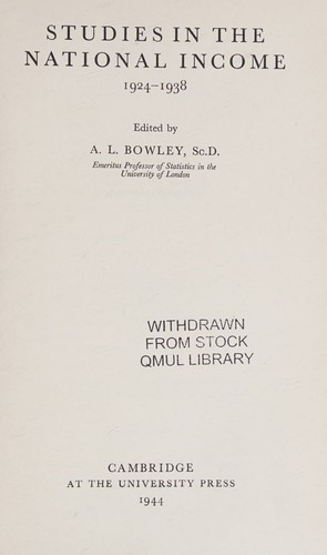Cover for Studies in the National Income, 1924 - 1938