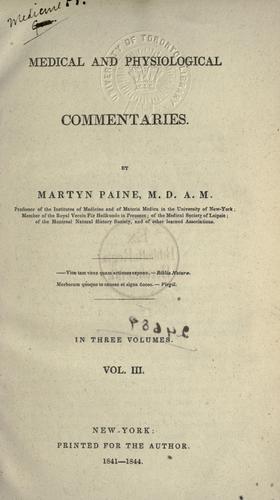Cover for Medical and physiological commentaries.