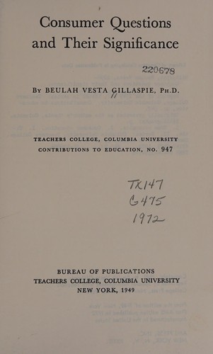 Cover for Consumer questions and their significance.
