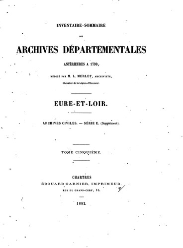 Cover for Inventaire - sommaire des archives départementales. Eure-et-Loir, par L ...