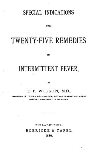 Cover for Special indications for twenty-five remedies in intermittent fever