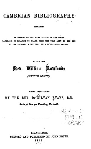 Cover for Cambrian bibliography: containing an account of the books printed in the Welsh language, or ...