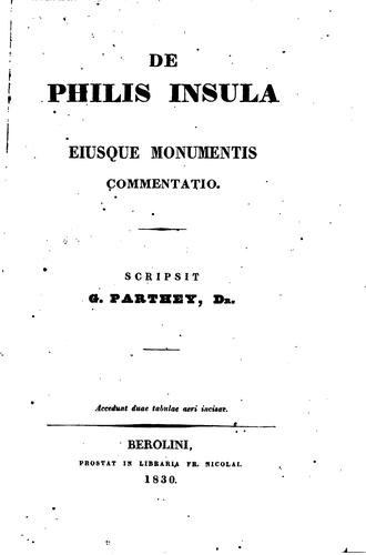 Cover for De Philis insula eiusque monumentis commentatio