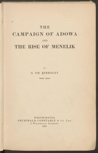 Cover for The  campaign of Adowa and the rise of Menelik