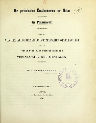 Cover for Die periodischen Erscheinungen der Natur insbesondere der Pflanzenwelt