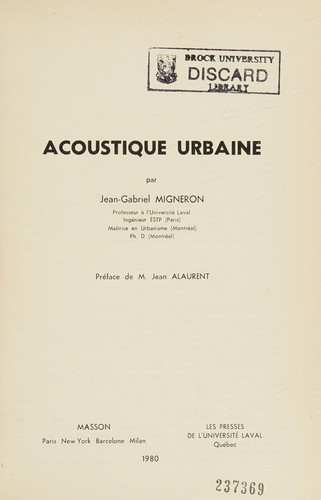 Cover for Acoustique urbaine