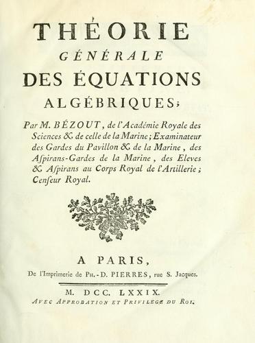 Cover for Théorie générale des équations algébriques.