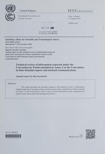 Cover for Technical review of information reported under the Convention by Parties included in Annex I to the Convention in their biennial reports and national communications