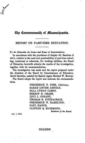 Cover for A Special Report on the Needs and Possibilities of Part-time Education ...