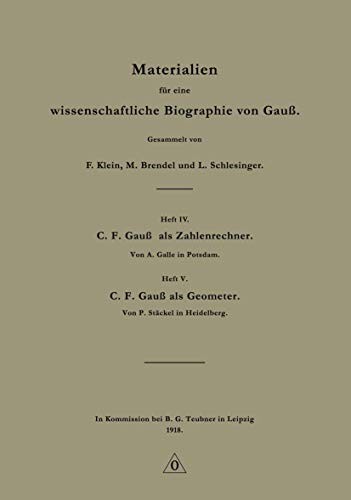 Cover for Materialien für eine wissenschaftliche Biographie von Gauß