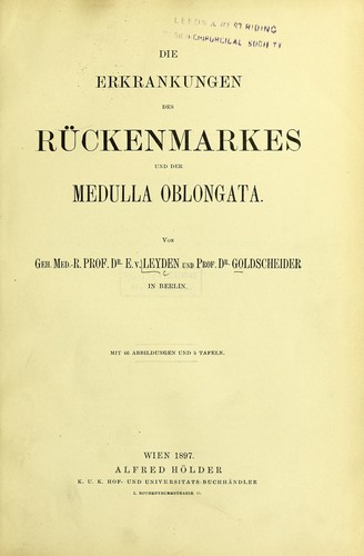 Cover for Die Erkrankungen des Rückenmarkes und der Medulla oblongata