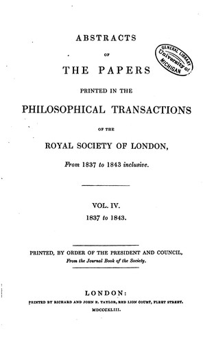 Cover for Abstracts of the Papers Printed in the Philosophical Transactions of the Royal Society of London