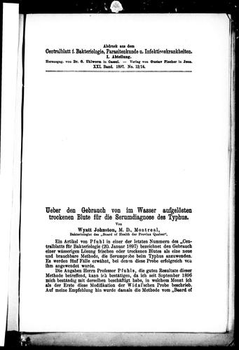 Cover for Ueber den Gebrauch von im Wasser aufgelösten trockenen Blute für die Serumdiagnose des Typhus