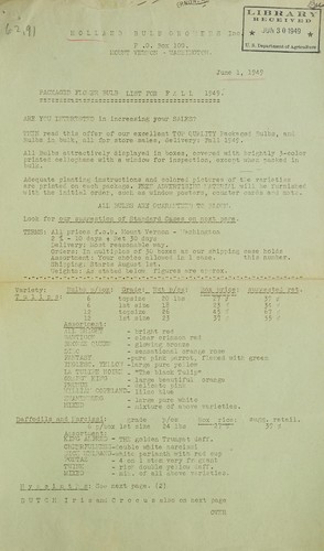 Cover for Packaged flower bulb list for fall 1949