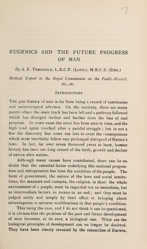 Cover for Eugenics and the future progress of man