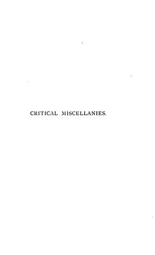 Cover for Critical Miscellanies