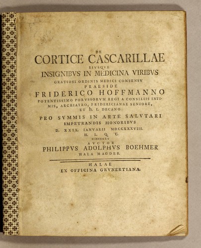 Cover for De Cortice Cascarillae eiusque insignibus in medicina viribus