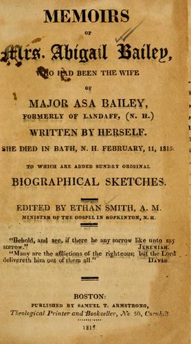 Cover for Memoirs of Mrs. Abigail Bailey