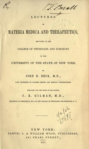 Cover for Lectures on materia medica and therapeutics