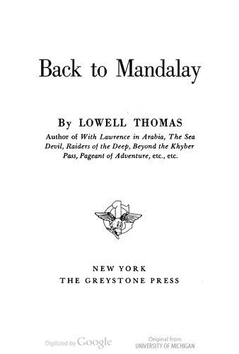 Cover for Back To Mandalay