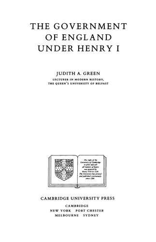 Cover for The government of England under Henry I