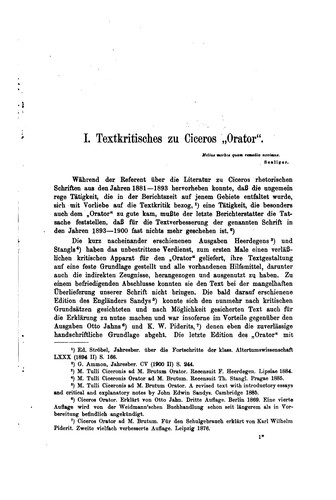 Cover for Textkritisches zu Ciceros Orator: Noch einmal Elementum.[progr.]
