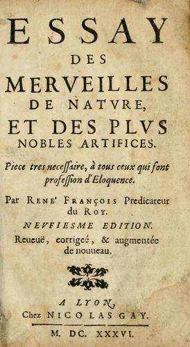 Cover for Essay des merveilles de natvre et des plvs nobles actifices