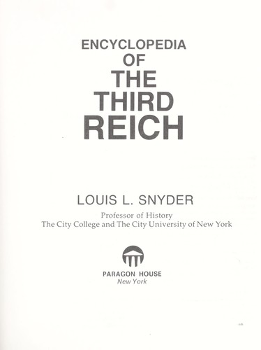 Cover for Encyclopedia of the Third Reich