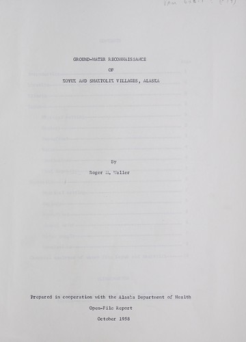 Cover for Groundwater reconnaissance of Koyuk and Shaktolik villages, Alaska
