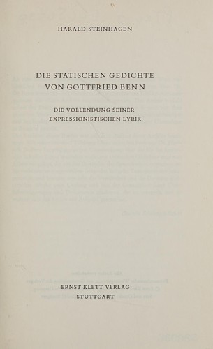 Cover for Die statischen Gedichte von Gottfried Benn