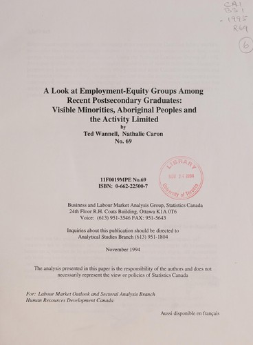 Cover for A look at employment-equity groups among recent postsecondary graduates