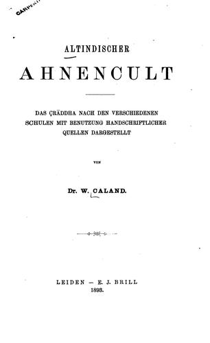Cover for Altindischer ahnencult