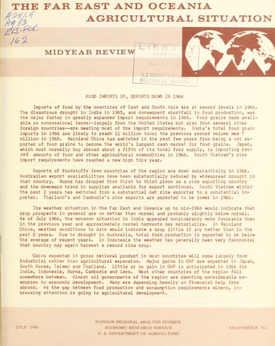Cover for The Far East and Oceania agricultural situation