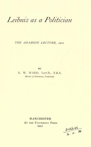 Cover for Leibniz as a politician