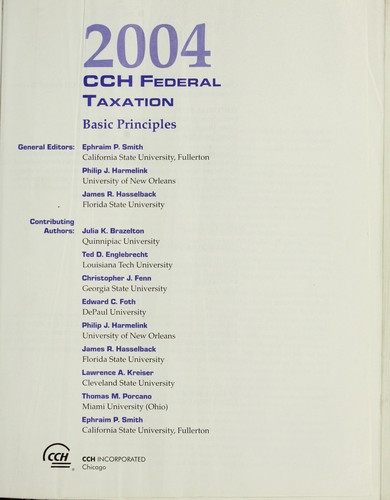 Cover for 2004 Cch Federal Taxation (Basic Principles)