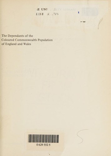 Cover for The dependants of the coloured Commonwealth population of England andWales