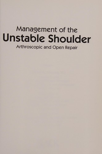 Cover for Management of the unstable shoulder