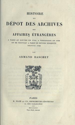 Cover for Histoire du D©Øepot des archives des affaires ©Øetrang©Łeres
