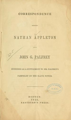 Cover for Correspondence between Nathan Appleton and John G. Palfrey