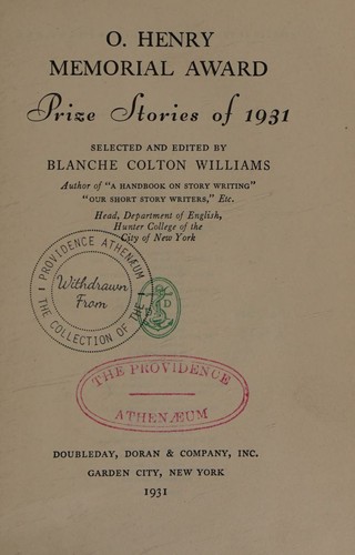 Cover for O. Henry Memorial Award Prize Stories of 1931