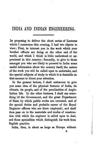 Cover for India and Indian engineering, 3 lectures