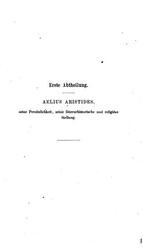 Cover for Aelius Aristides als Repräsentant der sophistischen Rhetorik des zweiten Jahrhunderts der kaiserzeit