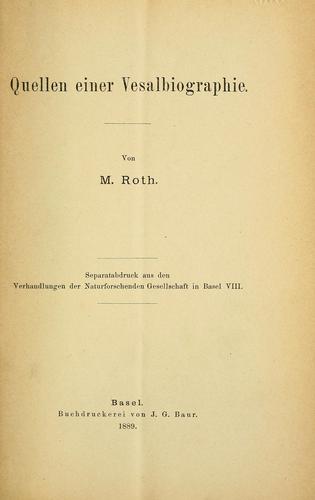Cover for Quellen einer Vesalbiographie