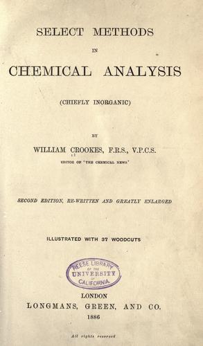 Cover for Select methods in chemical analysis (chiefly inorganic.)