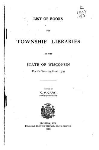 Cover for List of Books for School Libraries in the State of Wisconsin