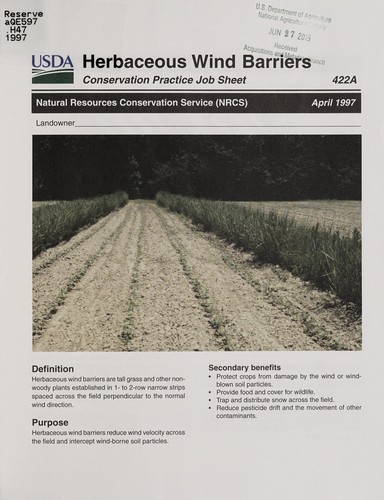 Cover for Herbaceous wind barriers