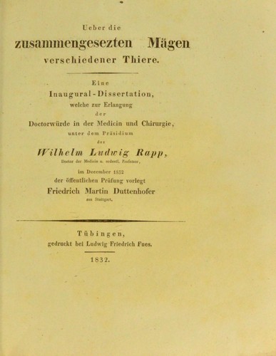 Cover for Ueber die zusammengesezten M©Þgen verschiedener Thiere