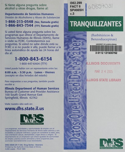 Cover for Datos que usted debe saber tranquilizantes (Barbitu ricos & benzodiacepinas)