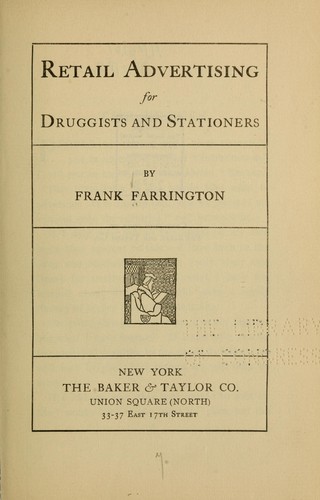 Cover for Retail advertising for druggists and stationers
