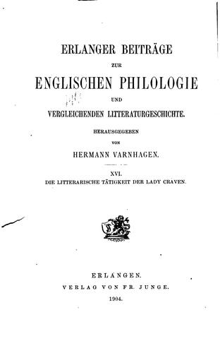 Cover for Erlanger Beiträge zur englischen Philologie und vergleichenden Litteratur ...